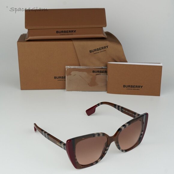 NEW Burberry BE4393 MERYL 405413 Check Bordeaux Pink Gradient Women Sunglasses - Picture 7 of 8